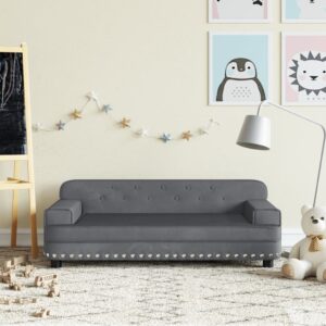 Kids Velvet Sofa in Dark Grey - Comfortable  Soft  Sturdy  Safe  Stylish - Ideal for Ages 3-6