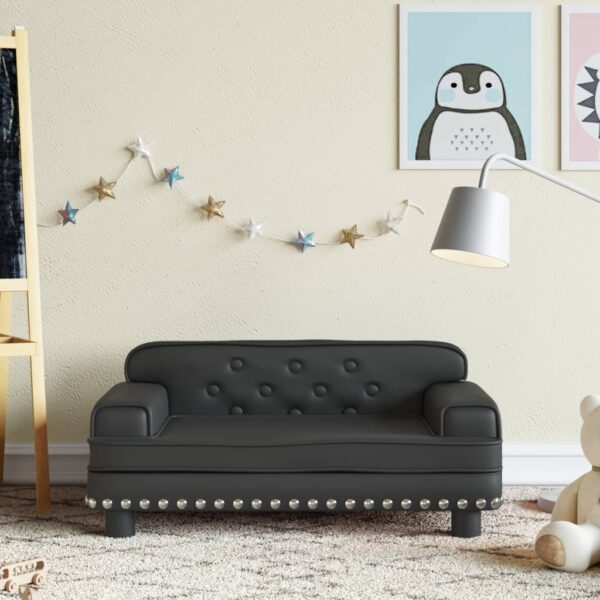 Kids Sofa in Black Faux Leather - Comfortable  Soft  Sturdy  Safe  Stylish - Ideal for Ages 3-6