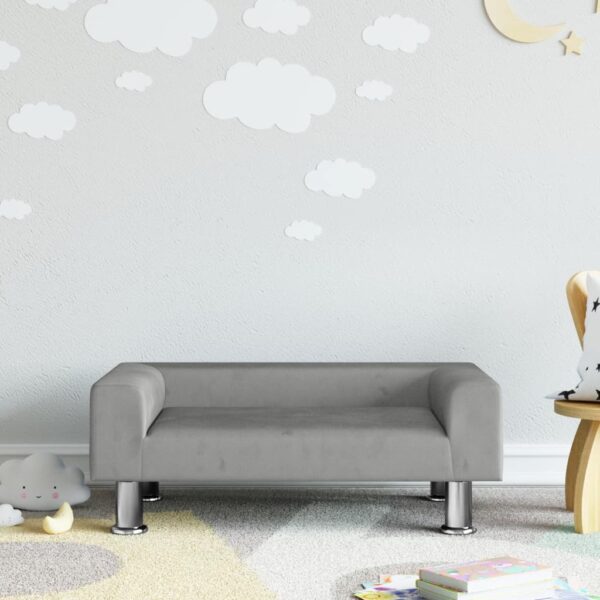 Kids Light Grey Sofa  Velvet Material  Soft and Comfortable  Sturdy Pine Wood Frame  Modern Design