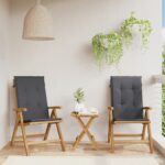 Adjustable Teak Wood Garden Chairs with Cushions  Set of 2  Reclining  Foldable  Weather Resistant