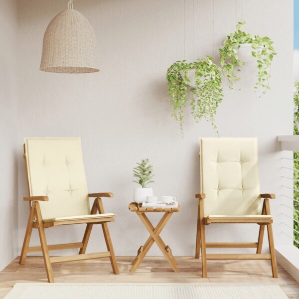 Adjustable Teak Wood Garden Chairs with Cushions  Set of Two  Foldable and Weather Resistant