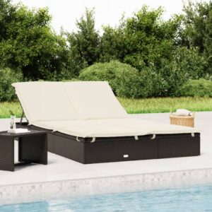 Adjustable 2-Person Sunbed with Cushions in Black Poly Rattan - Weather Resistant  Easy to Clean  Ideal for Poolside  Balcony  Camping