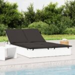 Adjustable 2-Person Sunbed with Cushions in White Poly Rattan  Weather Resistant  Easy to Clean