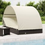 2-Person Sunbed with Round Roof Black 211x112x140 cm Poly Rattan