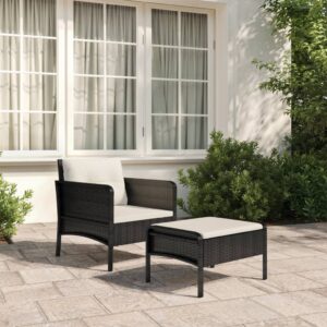 2 Piece Garden Lounge Set with Cushions Black Poly Rattan