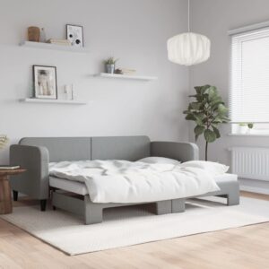 Light Grey Fabric Daybed with Trundle  Single Size  Versatile Sofa Bed  Durable  Solid Construction