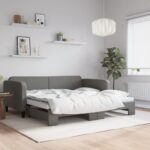 Dark Grey Fabric Daybed with Trundle  Single Size  Versatile Sofa Bed  Solid Wood and Metal Frame