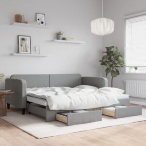 Light Grey Single Size Daybed with Trundle and Drawers  Fabric Upholstery  Versatile Sofa Bed