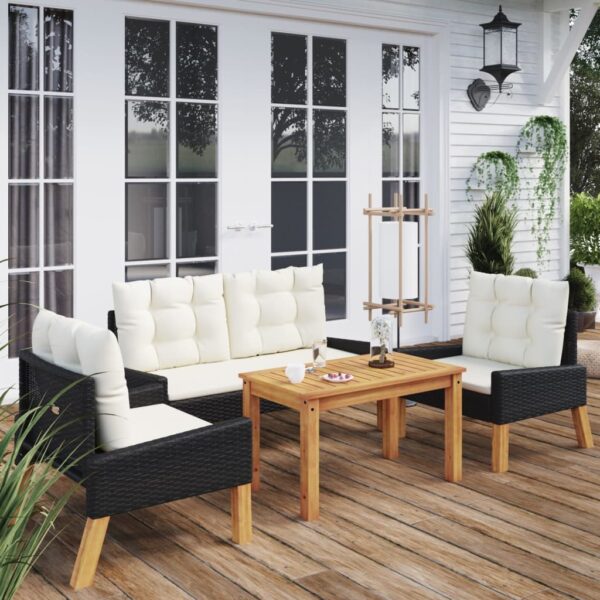 Four Piece Garden Lounge Set with Cushions  Poly Rattan and Solid Wood  Weather Resistant  Comfortable