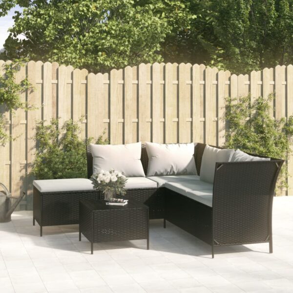 Stylish Black Poly Rattan Garden Lounge Set with Cushions - Weather Resistant  Ample Storage