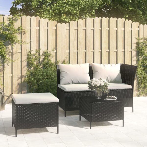 Stylish Black Poly Rattan Garden Lounge Set with Cushions - Weather Resistant  Comfortable  and Durable