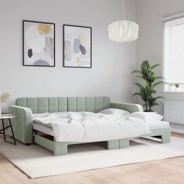 Daybed with Trundle Light Grey 92x187 cm Single Size Velvet