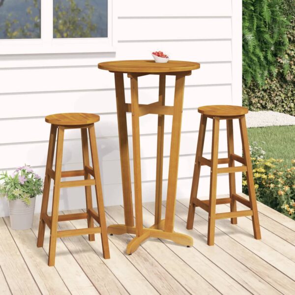 3 Piece Solid Acacia Wood Bar Set - Rustic Charm for Indoor and Outdoor Spaces  Durable and Sturdy with Oil Finish