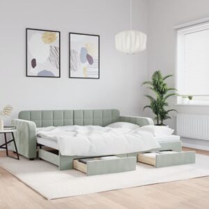 Daybed with Trundle and Drawers Light Grey 92x187 cm Single Size Velvet