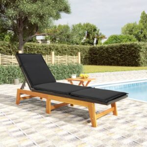 Adjustable Sun Lounger with Table  Solid Acacia Wood and Poly Rattan  Black and Brown