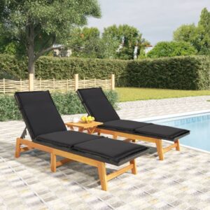 Classic Sun Loungers Set with Cushions  Poly Rattan and Solid Acacia Wood  Adjustable Backrest