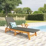 Adjustable Sun Lounger with Table  Solid Acacia Wood and Poly Rattan  Weather Resistant  Black and Brown