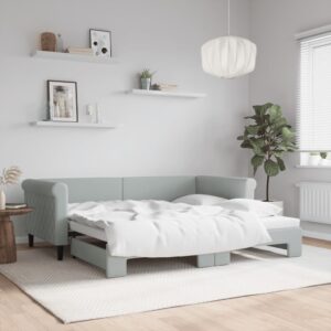 Light Grey Velvet Daybed with Trundle  Single Size  Convertible Sofa Bed  Modern Design  Sturdy Frame