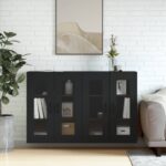 Black Wall Mounted Cabinets Set of 2  Engineered Wood  Glass Door  Versatile Home Organizer