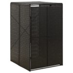 Single Wheelie Bin Shed in Black Poly Rattan with Lockable Doors and Easy Access Lid