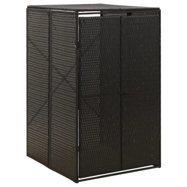 Single Wheelie Bin Shed in Black Poly Rattan with Lockable Doors and Easy Access Lid