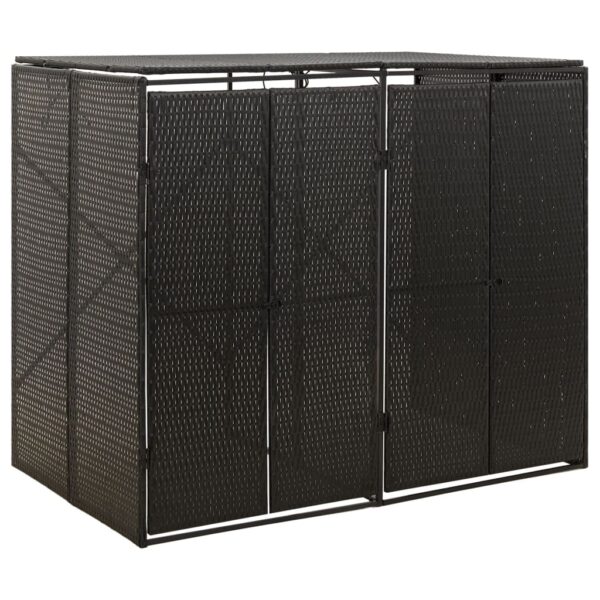 Double Wheelie Bin Shed in Black Poly Rattan - Weather Resistant  Lockable Doors  Easy Access Lid