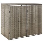 Double Wheelie Bin Shed in Grey Poly Rattan with Lockable Doors and Easy Access Lid