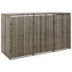 Triple Wheelie Bin Shed in Grey Poly Rattan - Durable  Weather Resistant  Easy Access Design