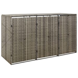 Triple Wheelie Bin Shed in Grey Poly Rattan - Durable  Weather Resistant  Easy Access Design