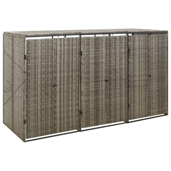 Triple Wheelie Bin Shed in Grey Poly Rattan - Durable  Weather Resistant  Easy Access Design