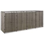 Quadruple Wheelie Bin Shed in Grey Poly Rattan with Lockable Doors and Easy Access Lid