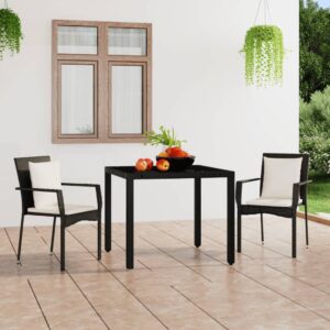 Garden Chairs with Cushions 2 pcs Poly Rattan Black