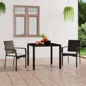 Garden Chairs with Cushions 2 pcs Poly Rattan Black