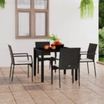 Set of Four Black Poly Rattan Garden Chairs with Cream White Cushions - Weather Resistant and Durable