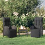 Outdoor Reclining Chairs Set with Cushions  Poly Rattan Material  Black  Adjustable Comfort