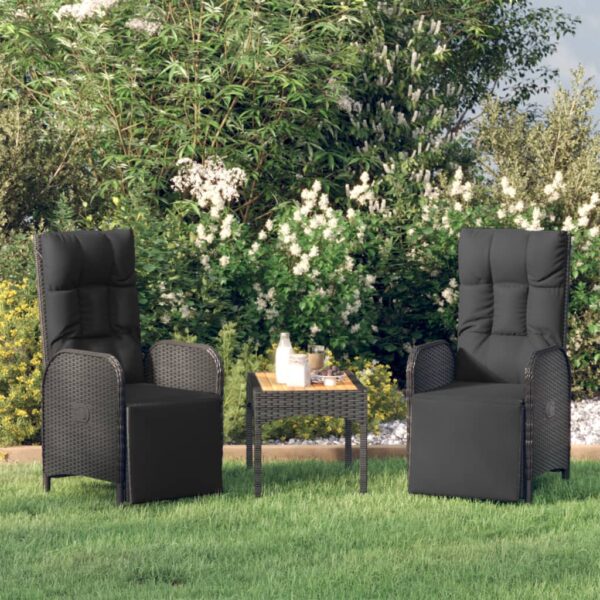 Outdoor Reclining Chairs Set with Cushions  Poly Rattan Material  Black  Adjustable Comfort