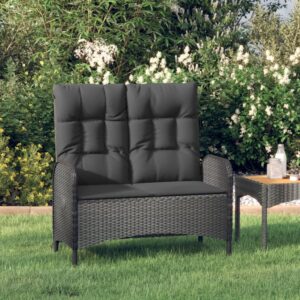 Reclining Garden Bench with Cushions Poly Rattan Black - Weather Resistant  Adjustable Backrest  Comfortable Seating