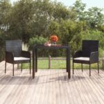 Outdoor Garden Table with Glass Top in Black  Poly Rattan Material  Weather Resistant