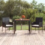 Outdoor Garden Table with Wooden Top  Black Poly Rattan  Weather Resistant  Easy Assembly