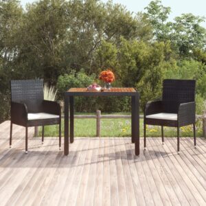 Outdoor Garden Table with Wooden Top  Black Poly Rattan  Weather Resistant  Easy Assembly