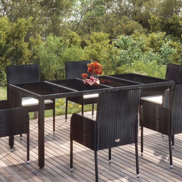 Black Poly Rattan Garden Table with Glass Top - Weather Resistant  Easy to Clean  Outdoor Patio Furniture