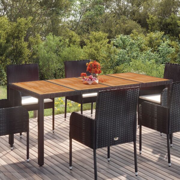 Black Garden Table with Wooden Top  Poly Rattan Material  Weather Resistant  Easy to Clean  Ideal for Outdoor Spaces