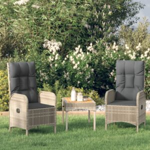 Stylish Grey Garden Lounge Set with Cushions - Poly Rattan Material  Acacia Wood Tabletop