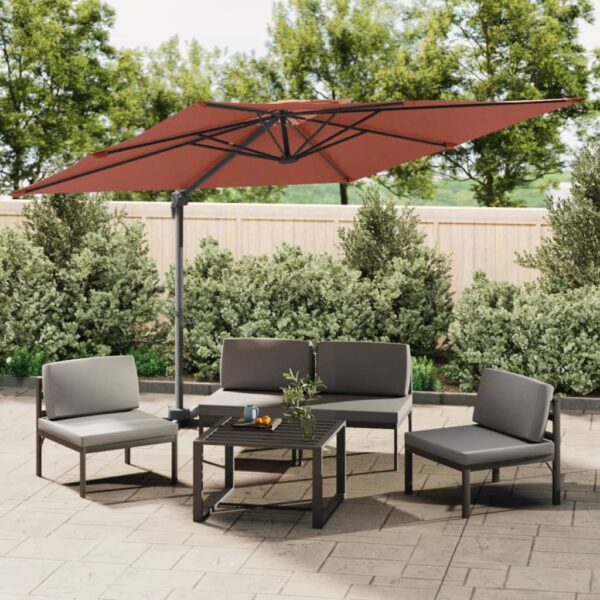 Double Top Cantilever Umbrella in Terracotta  UV Resistant  Water-Resistant  360-Degree Rotating Design