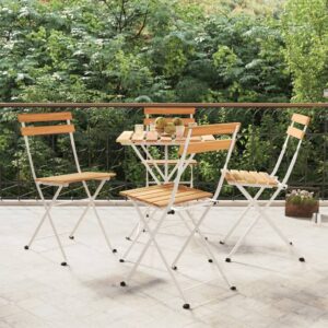 Acacia Solid Wood and Steel Folding Bistro Chairs Set of 4 for Garden and Terrace