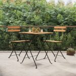 3 Piece Folding Bistro Set Solid Wood Teak and Steel