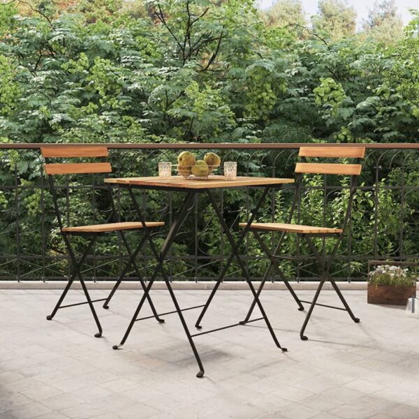 3 Piece Folding Bistro Set Solid Wood Teak and Steel