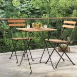 Solid Teak Wood and Steel Folding Bistro Table for Garden  Balcony  Patio - Weather Resistant  Sturdy  Foldable