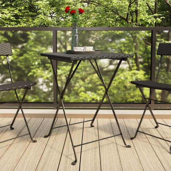 Black Folding Bistro Table Poly Rattan Outdoor Patio Garden Furniture Weather Resistant