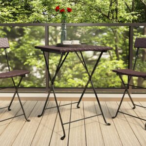 Foldable Bistro Table in Brown Poly Rattan  Weather Resistant  Easy to Clean  Sturdy Frame